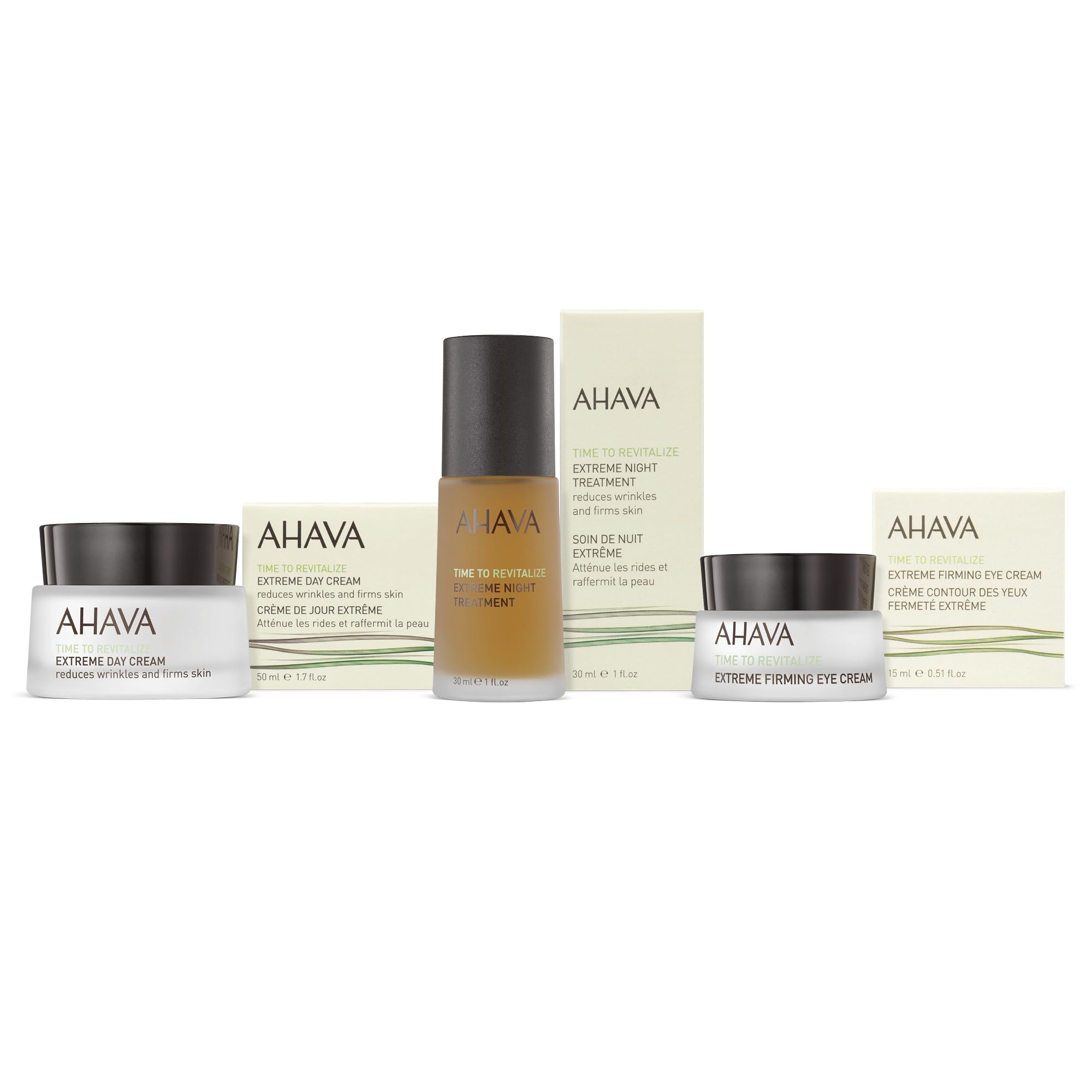 AHAVA Extreme Trio Set - Includes Extreme Day Cream 1.7 Fl.Oz, Extreme Night Treatment 1 Fl.Oz & Extreme Firming Eye Cream 0.5 Fl.Oz, tightening & radiating anti-aging set of famous Extreme collection